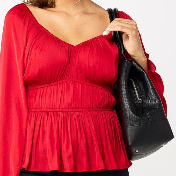 Nine West Red Ruched Long Sleeve Blouse Large. - Picture 1 of 5